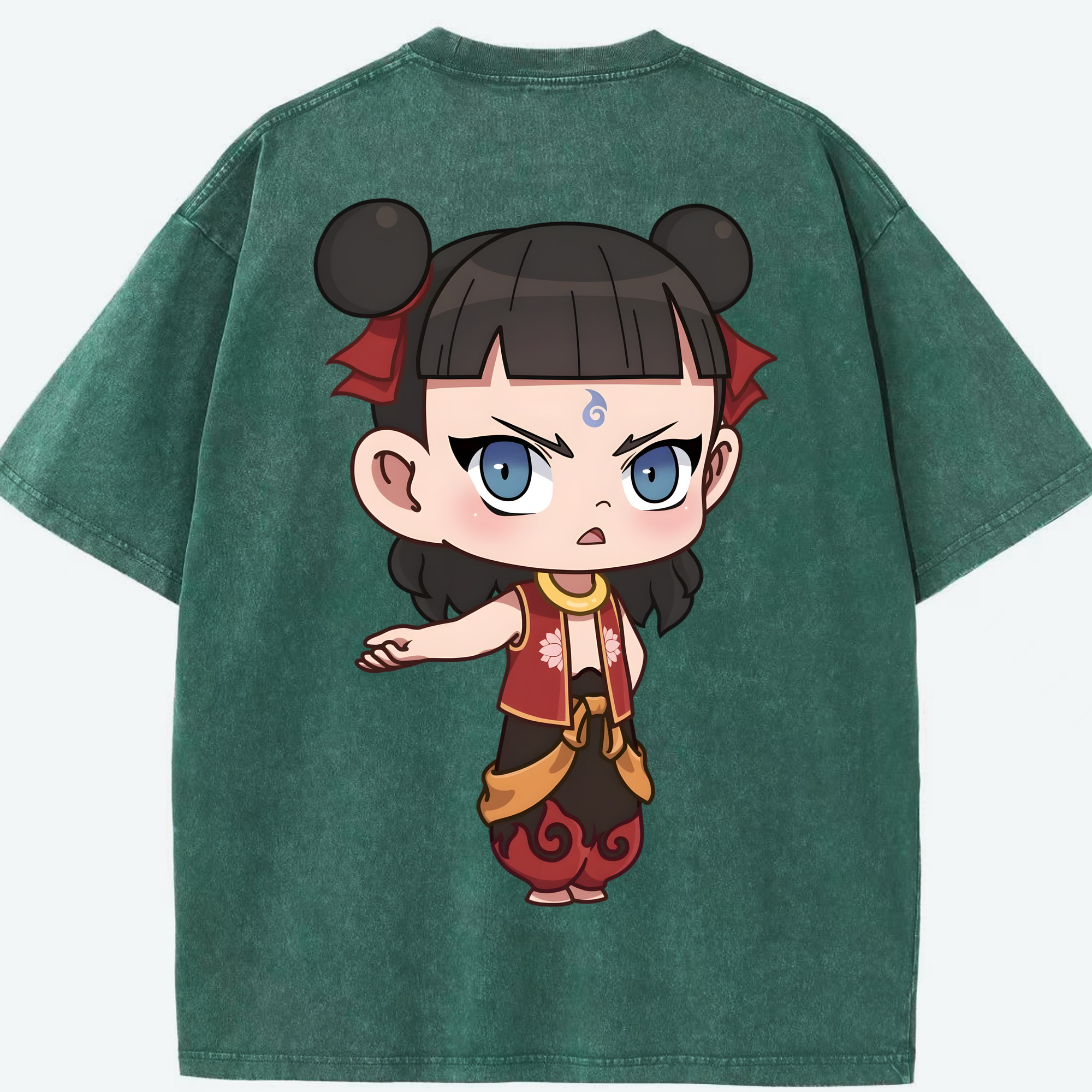 （画像用） Ne Zha 2 ナタ 魔童の大暴れ 綿100% ヴィンテージ風 半袖Tシャツ（背面プリント）